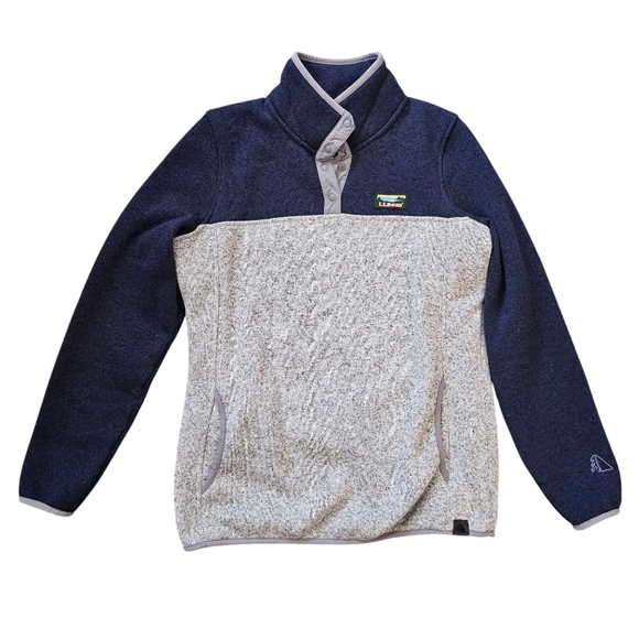 LL Bean Gray and Bluw Fleece Quarter Zip Pullover - Picture 1 of 6